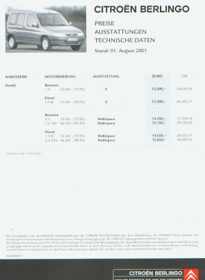 Citroen Berlingo Preisliste 8 - 2001 -6000