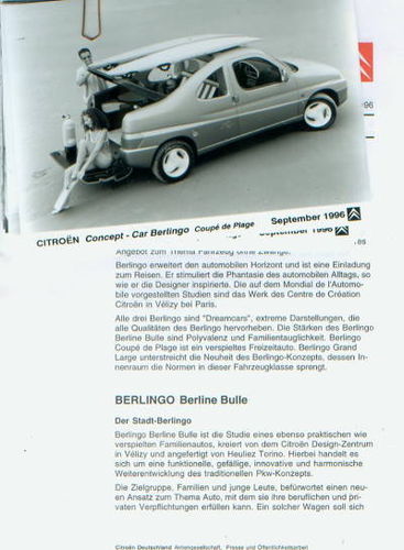 Citroen Berlingo Concept Cars - Presseliteratur 1996 -5978