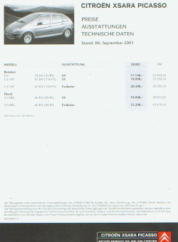 Citroen Xsara Picasso Preisliste 9 - 2001 -6079