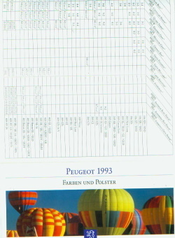 Peugeot PKW original Farbkarte MJ 1993