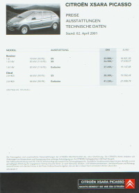 Die Preise Citroen Xsara Picasso 2. April 2001