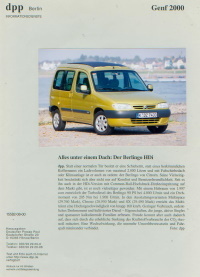 Citroen Berlingo HDi Presseinformation Genf 2000