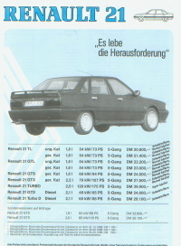 Renault 21 R21 Preisliste 1988 - 6242