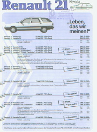Renault 21 Nevada Preisliste 1986 -6236