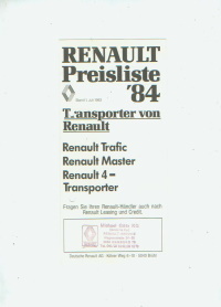 Renault Transporter Prospekt Preise 1983