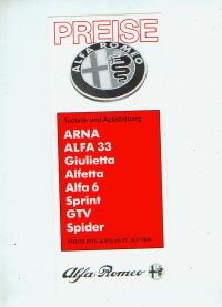 Alfa Romeo Preisliste 21. Juli  1984  -6543