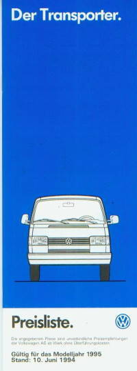 VW Transporter Preisliste 10. Juni 1994