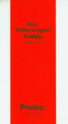 VW Caddy - Preisliste 9. Juli 1984