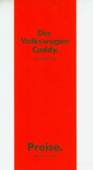 VW Caddy - Preisliste 9. Juli 1984