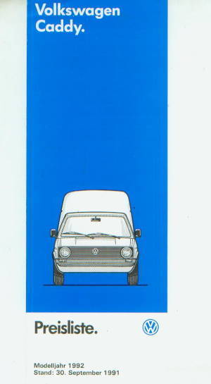 VW Caddy - Preisliste 30. September 1991
