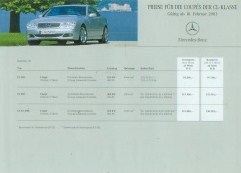 Mercedes CL Coupé Preisliste 10. Februar 2003