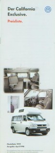 VW California Exclusive - Preisliste April 1998