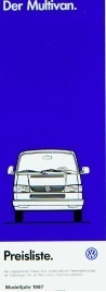 VW Multivan Preisliste November 1996 MJ 97