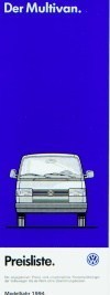VW Multivan - Preisliste 1.2.93 Modelljahr 1994