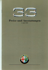 Alfa Romeo 33 Preisliste 3. Juli 1989