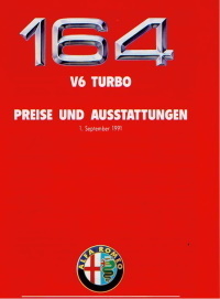 Alfa Romeo 164 V6 turbo Preisliste 1. Sept 1991