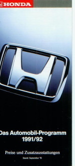 Honda PKW Programm Preisliste September 1991