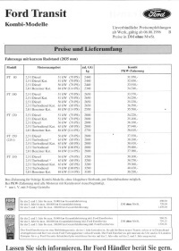 Ford Transit Kombi-Modelle Preisliste 6. August 1996