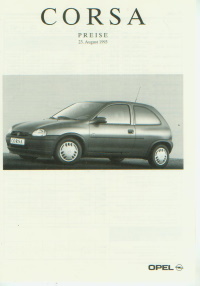 Opel Corsa Preisliste 23. August 1993