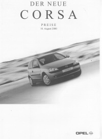 Opel Corsa Preisliste 10. August 2000