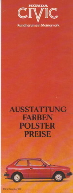 Honda Civic Farbkarte / Preisliste 12- 1979
