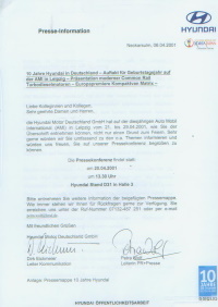 Hyundai - Presseinformation  aus 2001 - 8338