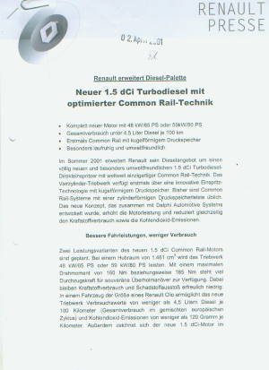 Renault Pressemitteilung Diesel-Palette - 2001