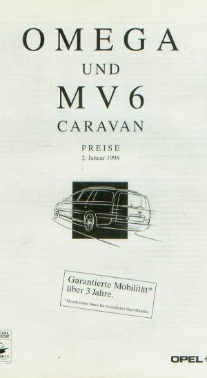 Opel Omega / MV6 Caravan Preisliste 2.1.1998