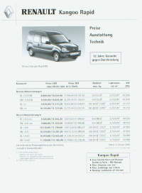 Renault kangoo Rapid Preisliste Januar 2001 4490*