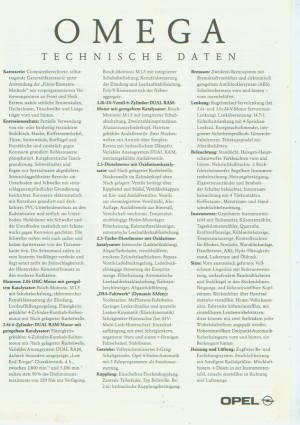 Opel Omega - Technikprospekt August 1992