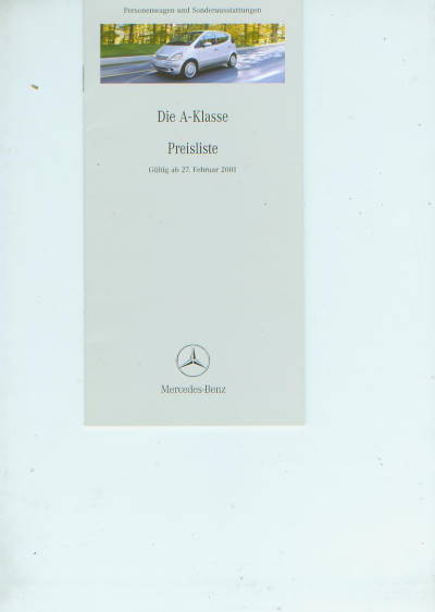 Preisliste Mercedes A Klasse 27. Februar 2001
