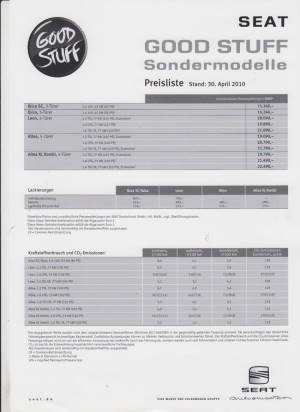 Seat Good Stuff Modelle Preisliste 2010