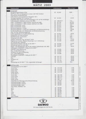 Daewoo Matiz Preisliste 2003
