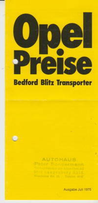 Opel Bedford Blitz Preisliste 1975