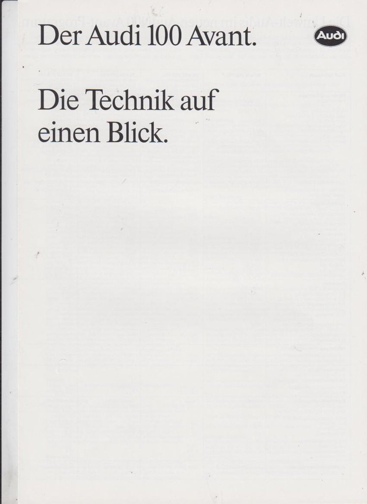 Audi 100 Avant Technikprospekt 1991