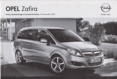 Opel Zafira Preisliste 19. November 2012