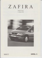 Opel Zafira Preislisten