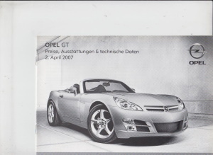 Opel GT Preisliste Technik 2. April 2007