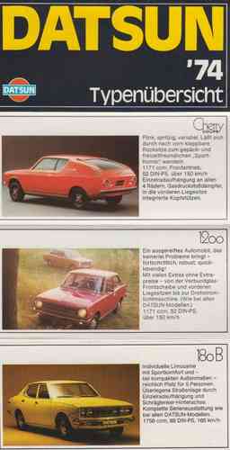Datsun Prospekt 1974 - die Typenübersicht