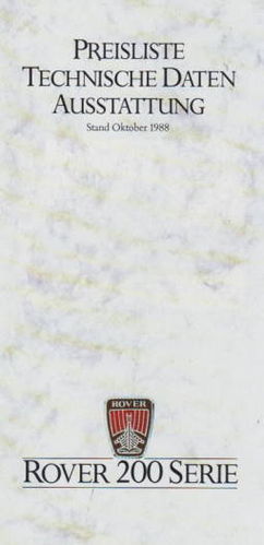 Preisliste Technik Rover 200 Serie 1988