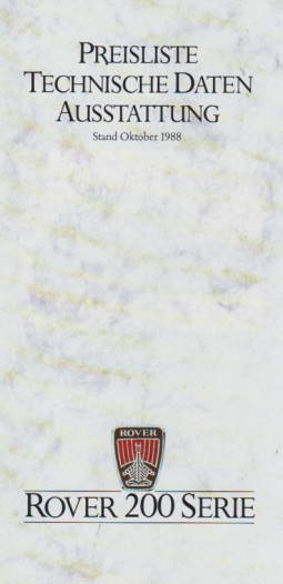 Preisliste Technik Rover 200 Serie 1988