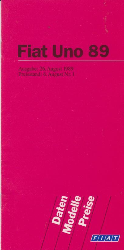 Fiat Uno Preisliste August 89
