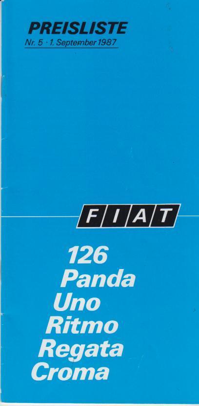 Preisliste Fiat Kfz-Programm 9/87