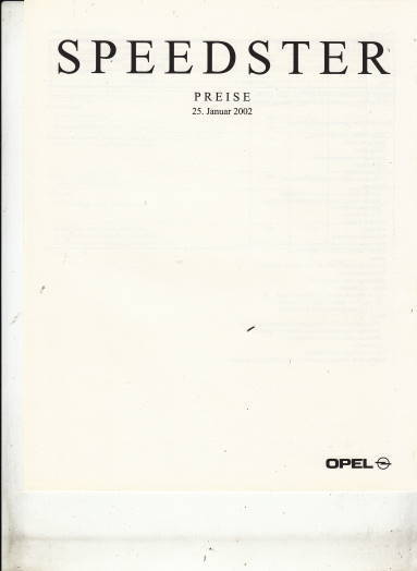 TOP: Preisliste Opel Speedster 25. Januar 2002