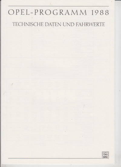 Technische Daten Opel Programm 1987