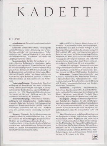Technische Daten Opel kadett 9-1989