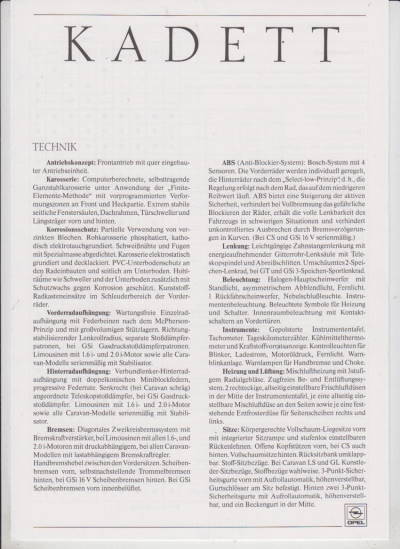 Technische Daten Opel kadett 9-1989