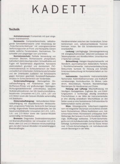Technische Daten Opel kadett 1-1987