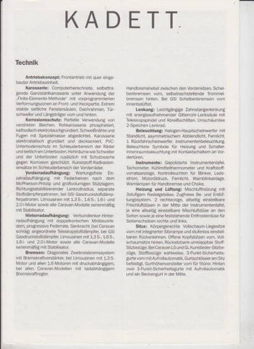 Technische Daten Opel kadett 7-1986