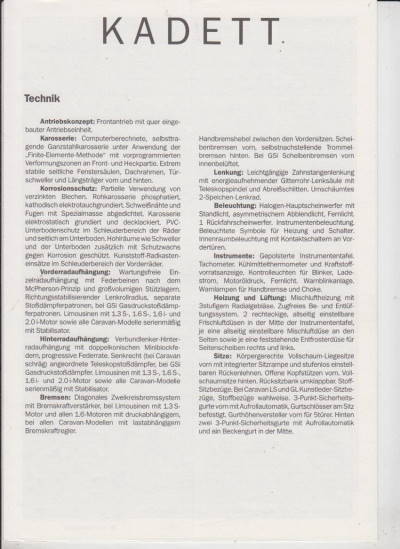 Technische Daten Opel kadett 7-1986